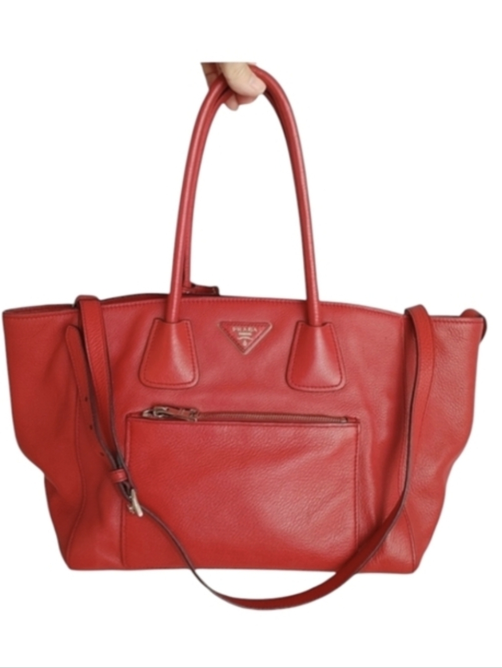 PRADA Vitello Red Leather Satchel Crossbody Bag